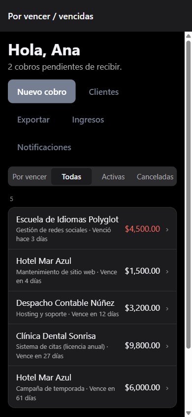 Koolcollect en un celular: cobros recurrentes por cliente