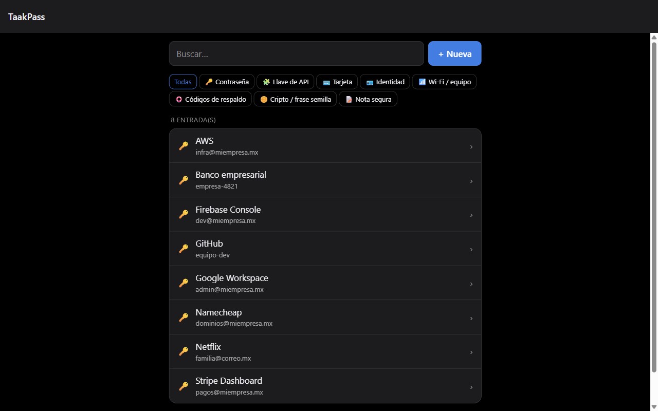 TaakPass en una computadora: bóveda con las contraseñas del equipo