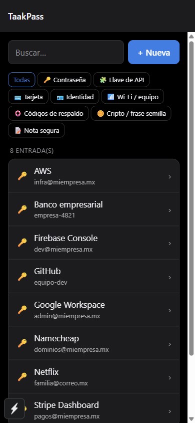 TaakPass en un celular: bóveda de contraseñas