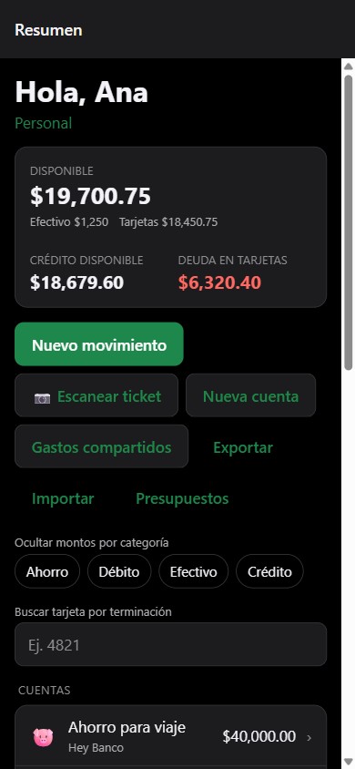 TaanWallet en un celular: saldo disponible y cuentas